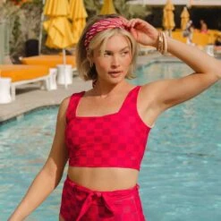 Magenta Check Olivia Swim Crop -Swimwear Specialty Shop 1369A5475final