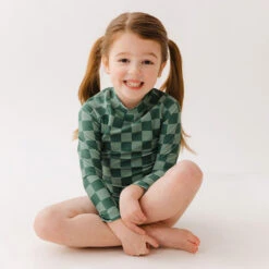 Mini Rash Guard Two-Piece Set, Green Check -Swimwear Specialty Shop 369A0005final