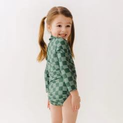 Mini Rash Guard Two-Piece Set, Green Check -Swimwear Specialty Shop 369A0031final