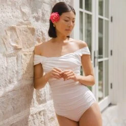 Ivory Off Shoulder One-Piece -Swimwear Specialty Shop 369A0049