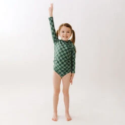 Mini Rash Guard Two-Piece Set, Green Check -Swimwear Specialty Shop 369A0067final