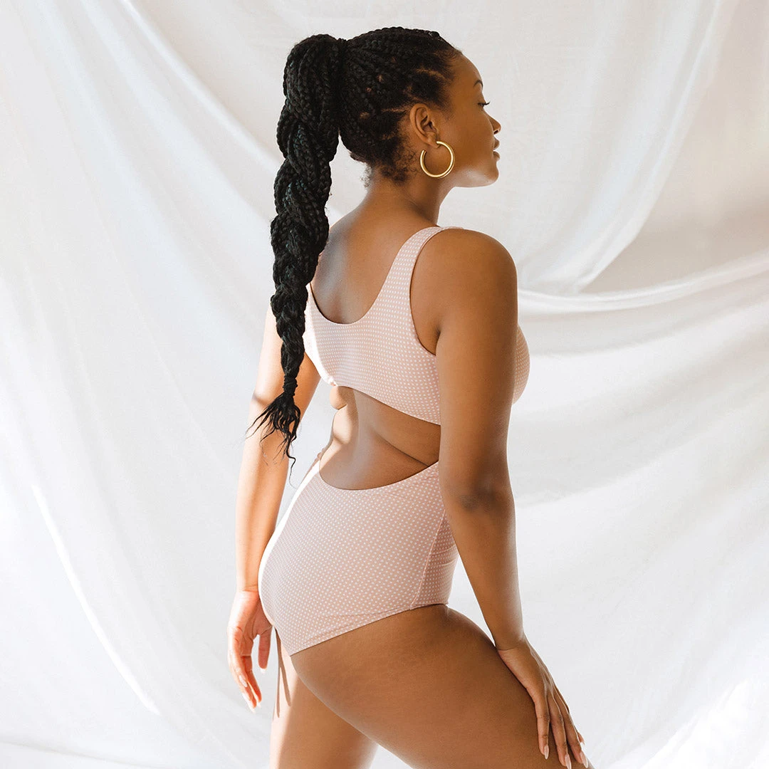 Pink Checkers Top Knot One-Piece 7 Pink Checkers Top Knot One-Piece - Image 7