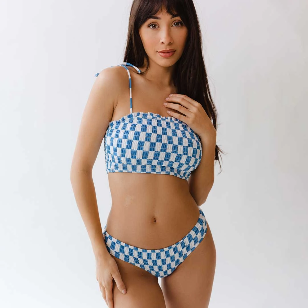 Smocked Swim Crop, Blue Checkers 5 Smocked Swim Crop, Blue Checkers - Image 5