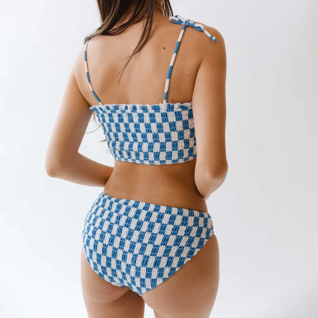 Smocked Swim Crop, Blue Checkers 7 Smocked Swim Crop, Blue Checkers - Image 7