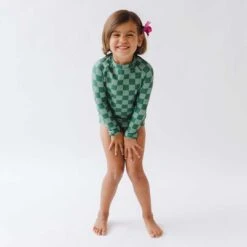 Mini Rash Guard And Shorts Set, Green Check 19 Mini Rash Guard And Shorts Set, Green Check -Swimwear Specialty Shop 369A2806final