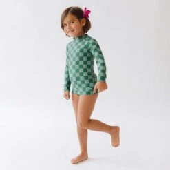 Mini Rash Guard And Shorts Set, Green Check 20 Mini Rash Guard And Shorts Set, Green Check -Swimwear Specialty Shop 369A2822final