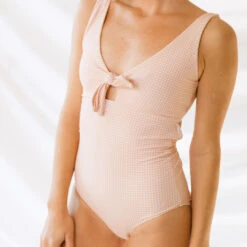 Pink Checkers Top Knot One-Piece 21 Pink Checkers Top Knot One-Piece -Swimwear Specialty Shop 369A5784 web