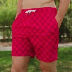 Wind And Sea Shorts 5" Inseam, Magenta Check -Swimwear Specialty Shop 369A7637final