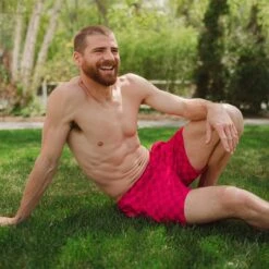 Wind And Sea Shorts 5" Inseam, Magenta Check -Swimwear Specialty Shop 369A7676final