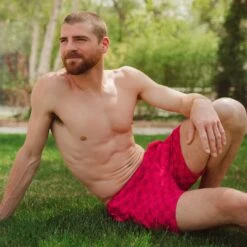 Wind And Sea Shorts 5" Inseam, Magenta Check -Swimwear Specialty Shop 369A7686final