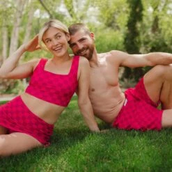 Wind And Sea Shorts 5" Inseam, Magenta Check -Swimwear Specialty Shop 369A7719final