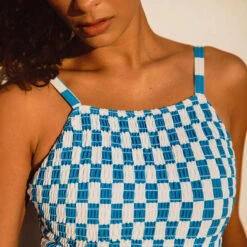 Smocked One-Piece, Blue Checkers -Swimwear Specialty Shop 369A7900final