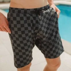 Wind And Sea Shorts, Slate Checkers -Swimwear Specialty Shop 369A8148final