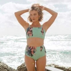 Rose Mint Smocked High-Waisted Bottoms -Swimwear Specialty Shop 369A8975