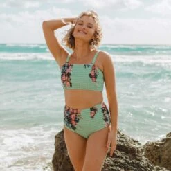 Charlotte Smocked Crop, Rose Mint -Swimwear Specialty Shop 369A8977