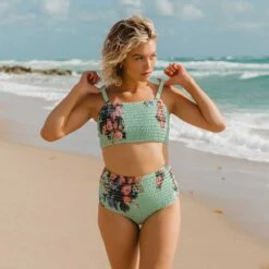 Rose Mint Smocked High-Waisted Bottoms -Swimwear Specialty Shop 369A8993