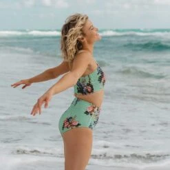 Rose Mint Smocked High-Waisted Bottoms -Swimwear Specialty Shop 369A9010