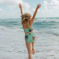 Rose Mint Smocked High-Waisted Bottoms -Swimwear Specialty Shop 369A9026