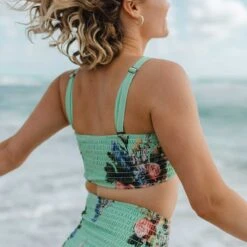 Charlotte Smocked Crop, Rose Mint -Swimwear Specialty Shop 369A9044final