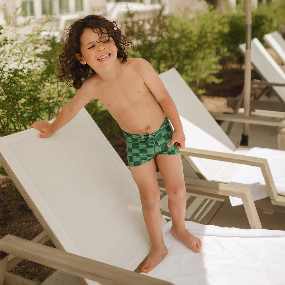 Mini Rash Guard And Shorts Set, Green Check 5 Mini Rash Guard And Shorts Set, Green Check - Image 5