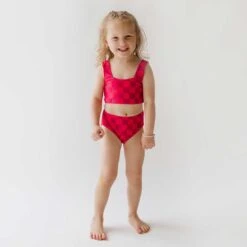 Mini Olivia Two-Piece Set, Magenta Check -Swimwear Specialty Shop 369A9439final