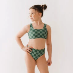 Mini Olivia Two-Piece Set, Green Check -Swimwear Specialty Shop 369A9464final