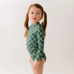 Mini Rash Guard Two-Piece Set, Green Check -Swimwear Specialty Shop 369A9994finnal
