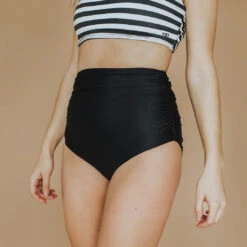 Matte Black Ruched High-Waisted Bottoms 7 Matte Black Ruched High-Waisted Bottoms -Swimwear Specialty Shop BlackRuched Web4
