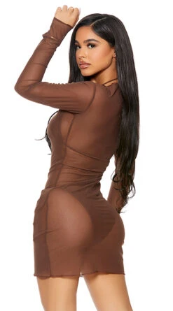 Forplay Sheer Clear Cover-Up Dress -Swimwear Specialty Shop FP 441424 chocolate alt2 lg 2021APR29176