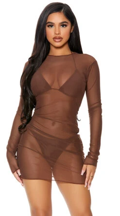 Forplay Sheer Clear Cover-Up Dress -Swimwear Specialty Shop FP 441424 chocolate alt3 lg 2021APR29176