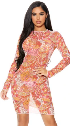 Forplay Sheer Clear Cover-Up Dress -Swimwear Specialty Shop FP 441424 raspberry alt3 lg 2021APR29176