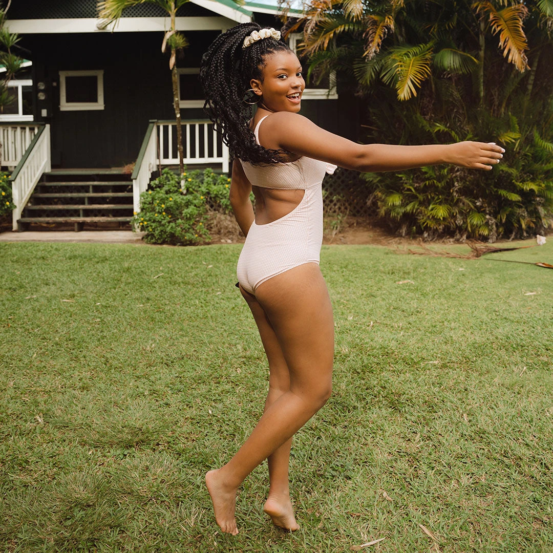 Pink Checkers Top Knot One-Piece 5 Pink Checkers Top Knot One-Piece - Image 5