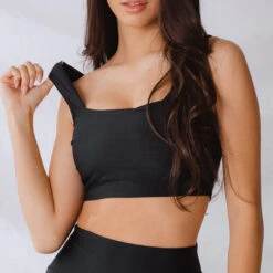 Matte Black Olivia Swim Crop -Swimwear Specialty Shop blacktop close